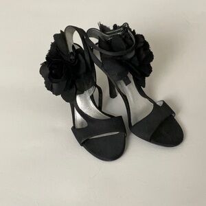 Nina Black Stiletto Heels with Floral Embellishment